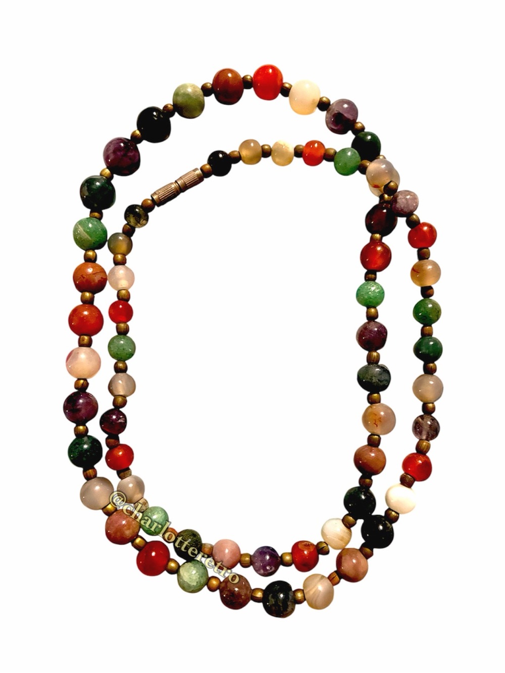 vtg beaded necklace - semi-precious stones. Barrel clasp